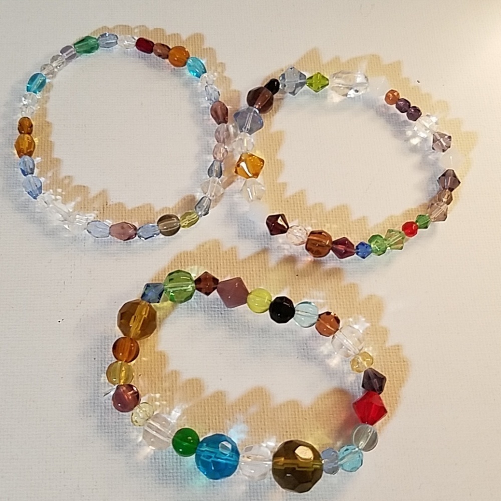 Set 3 Handmade Bead Stretch 8" Bracelets